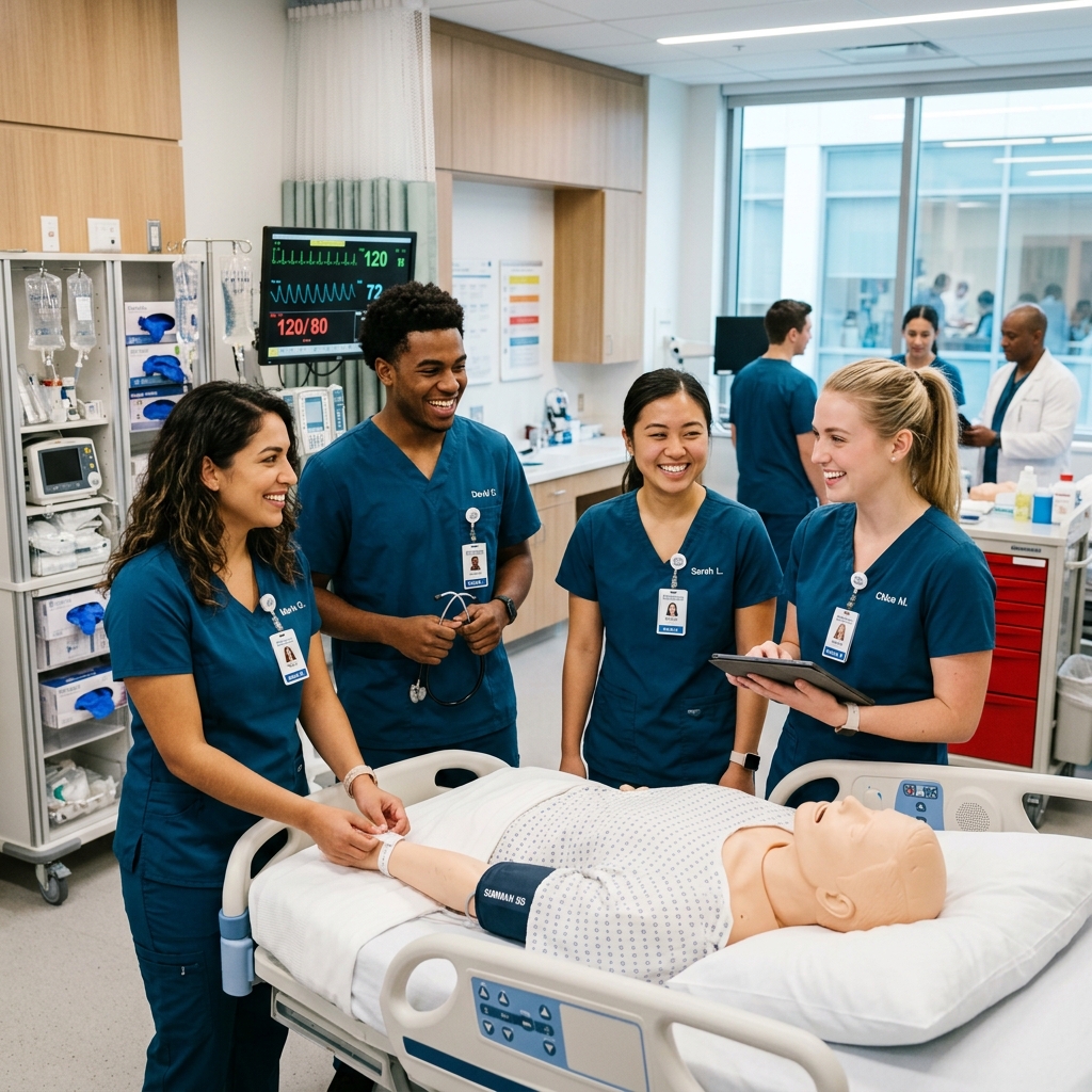 Nursing students in training facility